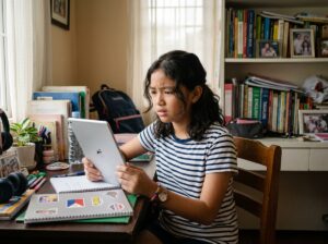 Filipino child using social media at home