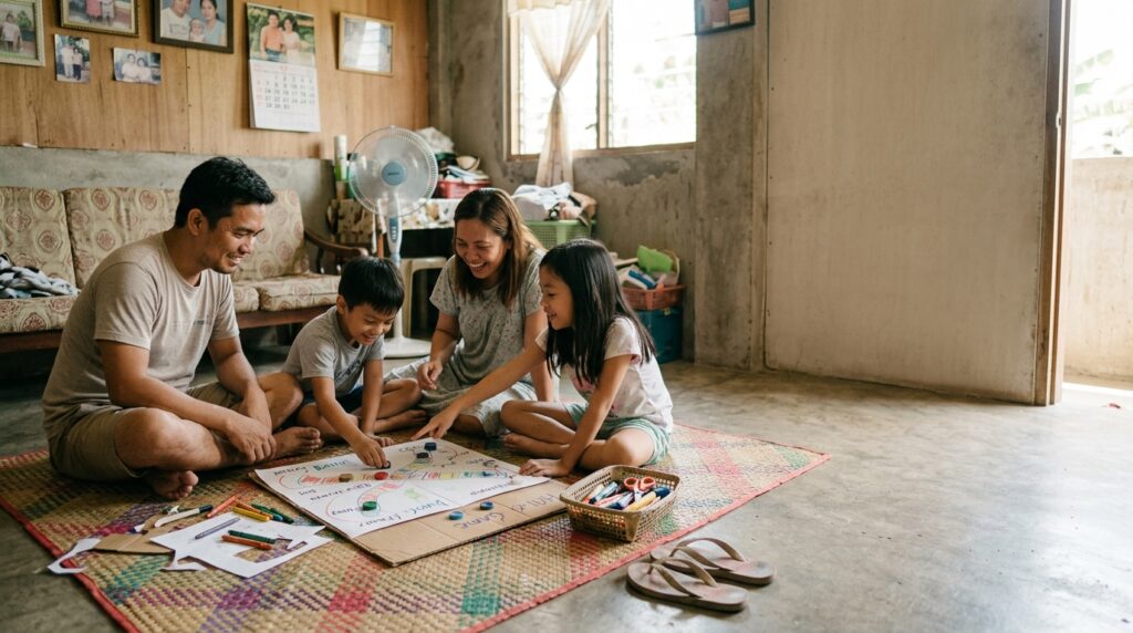 Filipino family enjoying screen-free play