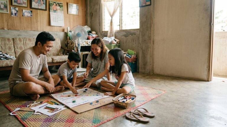 Filipino family enjoying screen-free play