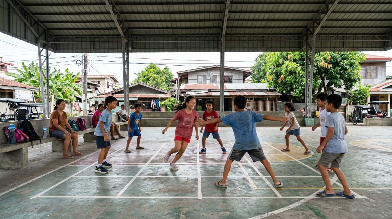 Filipino kids playing patintero outdoors