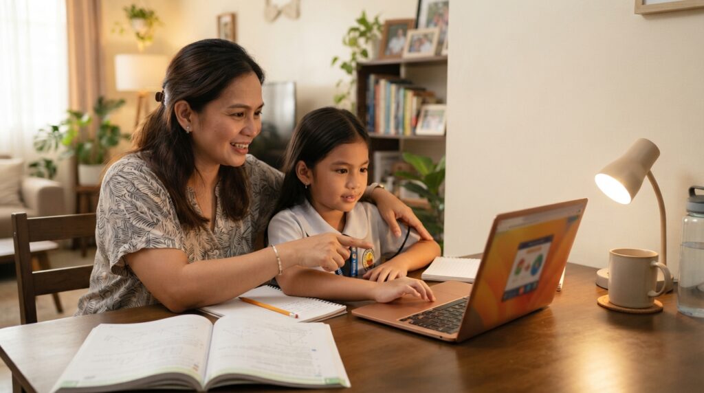 Filipino parent teaching AI literacy