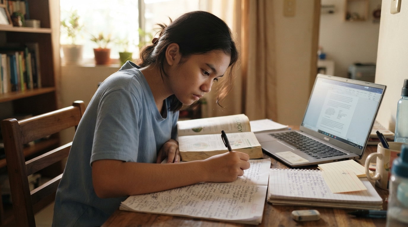 Filipino teen using AI for homework