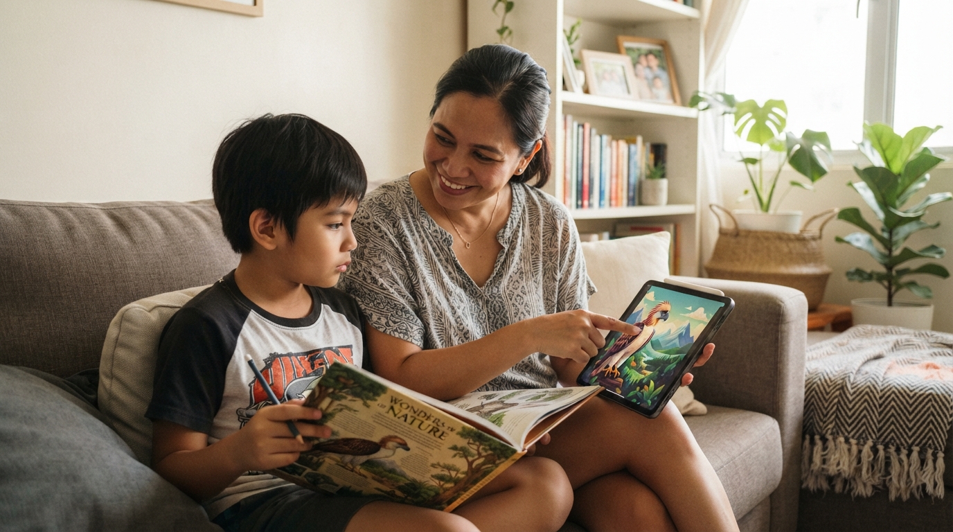 Parent and child checking AI content